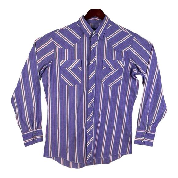 Wrangler Western Shirt Men's Purple Pink Pearl Snap Plaid Button Long Size LT - Picture 2 of 12